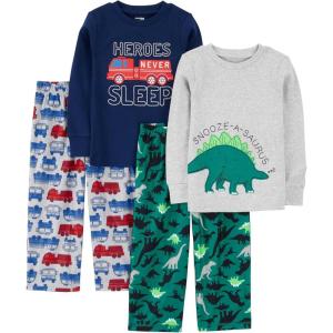 imageSimple Joys by Carters boys 4piece Pajama SetGreyGreen DinosaurFiretruckHeroes