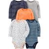 imageSimple Joys by Carters BabyBoys LongSleeve Bodysuit Pack of 5BodysuitBlueGrey HeatherNavy StripeOrangeWhite Sailboats