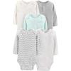 imageSimple Joys by Carters Unisex Baby 5pack Longsleeve BodysuitAqua Blue StripeGrey HeatherWhite HeatherBearElephants
