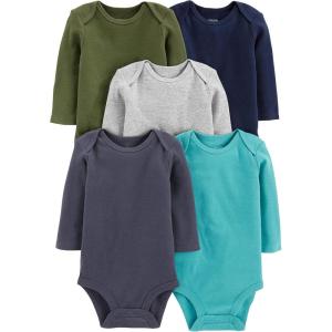 imageSimple Joys by Carters BabyBoys LongSleeve Bodysuit Pack of 5BodysuitBlueGrey HeatherNavyOliveWashed Navy