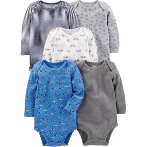 imageSimple Joys by Carters BabyBoys LongSleeve Bodysuit Pack of 5BodysuitBlueGreyWhite