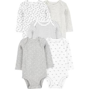 imageSimple Joys by Carters Unisex Baby 5pack Longsleeve BodysuitGreyWhite