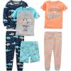 imageSimple Joys by Carters girls 6piece Snug Fit Cotton Pajama SetDinosaurSharkStripeSurfer