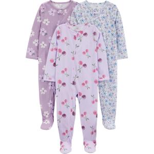imageSimple Joys by Carters Baby and Toddler Girls 3 Pack Loose Fit Polyester Jersey Footed PajamasFloral Cherry