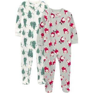 imageSimple Joys by Carters Neutral Holiday Loosefit Flame Resistant Fleece Footed Pajamas Santa ampamp Trees 5T