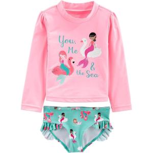 imageSimple Joys by Carters Toddlers and Baby Girls 2Piece Assorted Rashguard SetsAqua Green SwanPink Mermaid