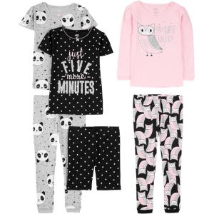 imageSimple Joys by Carters girls 6piece Snug Fit Cotton Pajama SetBlack DotsGrey PandaPink Owl