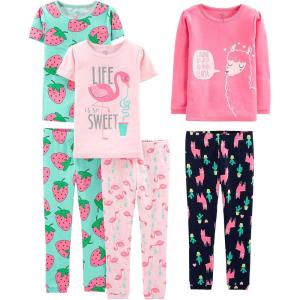 imageSimple Joys by Carters girls 6piece Snug Fit Cotton Pajama SetGreen StrawberriesPink FlamingoRose Llama PrintNavy