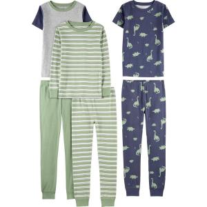 imageSimple Joys by Carters girls 6piece Snug Fit Cotton Pajama SetGreen StripeGrey HeatherIndigo Wash Dinosaur
