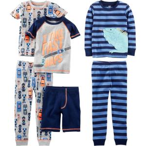 imageSimple Joys by Carters girls 6piece Snug Fit Cotton Pajama SetGrey CarsNavy StripeText Print