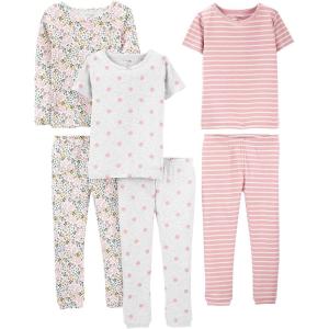 imageSimple Joys by Carters girls 6piece Snug Fit Cotton Pajama SetGrey DotsPink StripeWhite Ditsy Floral