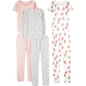 imageSimple Joys by Carters girls 6piece Snug Fit Cotton Pajama SetGrey FloralPink StripeWhite Strawberry