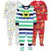 imageSimple Joys by Carters babyboys 3pack Snug Fit Footed Cotton PajamasRed FiretruckWhite SharksMonster