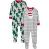 imageSimple Joys by Carters unisexchild Holiday Loosefit Flame Resistant Fleece Footed PajamasLight Grey SnowflakeMint Green Christmas Print