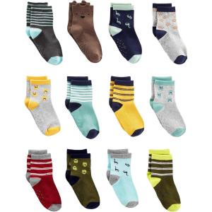 imageSimple Joys by Carters Unisex Toddlers and Babies Crew Socks 12 PairsMulticolorDinosaurMonsterStripe