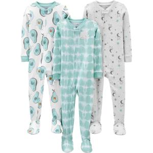 imageSimple Joys by Carters babyboys 3pack Snug Fit Footed Cotton PajamasAvocadosNight Sky PrintTie Dye