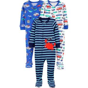 imageSimple Joys by Carters babyboys 3pack Snug Fit Footed Cotton PajamasBlue Sea LifeNavy StripeWhite Cars