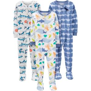 imageSimple Joys by Carters babyboys 3pack Snug Fit Footed Cotton PajamasSea LifeSharkTie Dye