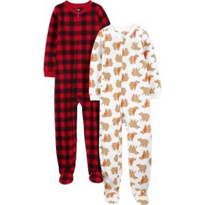 imageSimple Joys by Carters unisexchild Holiday Loosefit Flame Resistant Fleece Footed PajamasBearBuffalo Check