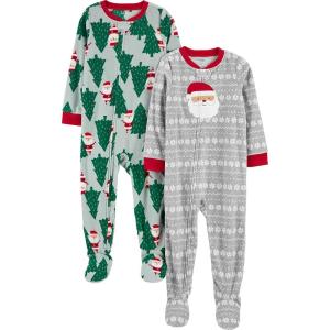 imageSimple Joys by Carters unisexchild Holiday Loosefit Flame Resistant Fleece Footed PajamasLight Grey SantaMint Green Christmas Print