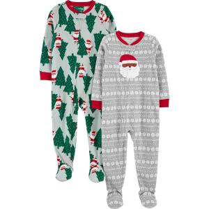 imageSimple Joys by Carters unisexchild Holiday Loosefit Flame Resistant Fleece Footed PajamasLight Grey SnowflakeMint Green Christmas Print