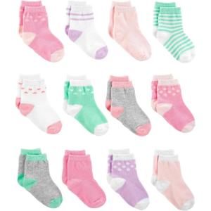imageSimple Joys by Carters babyboys 12pack Neutral Sock LowPinkPurpleMint Green