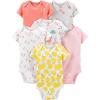 imageSimple Joys by Carters BabyGirls 6Pack ShortSleeve BodysuitMulticolorBirdsFruitLemonTurtle