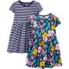 imageSimple Joys by Carters babygirls Shortsleeve and Sleeveless Dress Sets Pack of 2Navy Floral PrintWhite Stripe