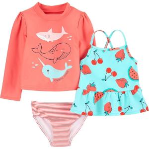 imageSimple Joys by Carters BabyGirls 3Piece Assorted Rashguard SetsOrange Sea LifeRed FruitStripe