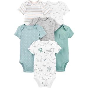 imageSimple Joys by Carters BabyGirls 6Pack ShortSleeve BodysuitAnimalRainbowStripeText Print