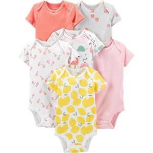 imageSimple Joys by Carters BabyGirls 6Pack ShortSleeve BodysuitMulticolorBirdsFruitLemonTurtle