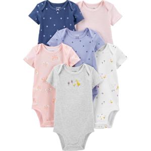 imageSimple Joys by Carters BabyGirls 6Pack ShortSleeve BodysuitMulticolorButterfliesDotsDucksStripe