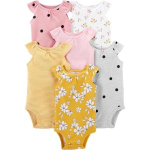 imageSimple Joys by Carters BabyGirls 6Pack ShortSleeve BodysuitMulticolorDotsFloralStripe