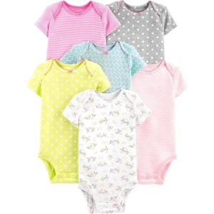 imageSimple Joys by Carters BabyGirls 6Pack ShortSleeve BodysuitMulticolorDucksFloralPolka DotStripe