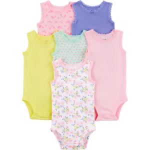 imageSimple Joys by Carters BabyGirls 6Pack ShortSleeve BodysuitMulticolorFloralForest AnimalsFruit