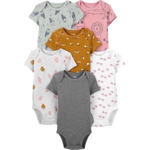 imageSimple Joys by Carters BabyGirls 6Pack ShortSleeve BodysuitMulticolorFloralForest AnimalsOwlSheep