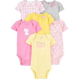 imageSimple Joys by Carters BabyGirls 6Pack ShortSleeve BodysuitPinkYellow
