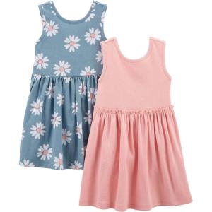imageSimple Joys by Carters babygirls Shortsleeve and Sleeveless Dress Sets Pack of 2Dusty Blue FloralPink