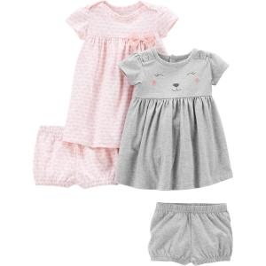 imageSimple Joys by Carters babygirls Shortsleeve and Sleeveless Dress Sets Pack of 2Grey Bear PrintPink Elephants