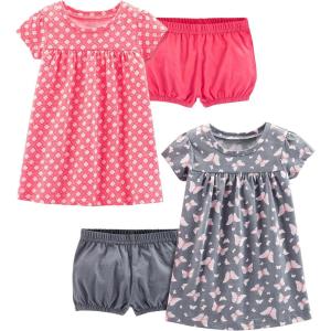 imageSimple Joys by Carters babygirls Shortsleeve and Sleeveless Dress Sets Pack of 2Grey ButterfliesPink Floral