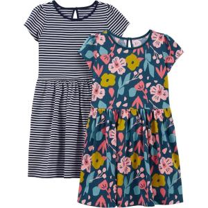 imageSimple Joys by Carters babygirls Shortsleeve and Sleeveless Dress Sets Pack of 2Indigo FloralWhite Stripe