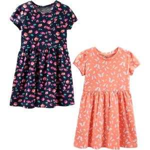 imageSimple Joys by Carters babygirls Shortsleeve and Sleeveless Dress Sets Pack of 2Navy FloralPeach Butterfly Print