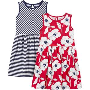 imageSimple Joys by Carters babygirls Shortsleeve and Sleeveless Dress Sets Pack of 2Navy StripeRed Poppy Print